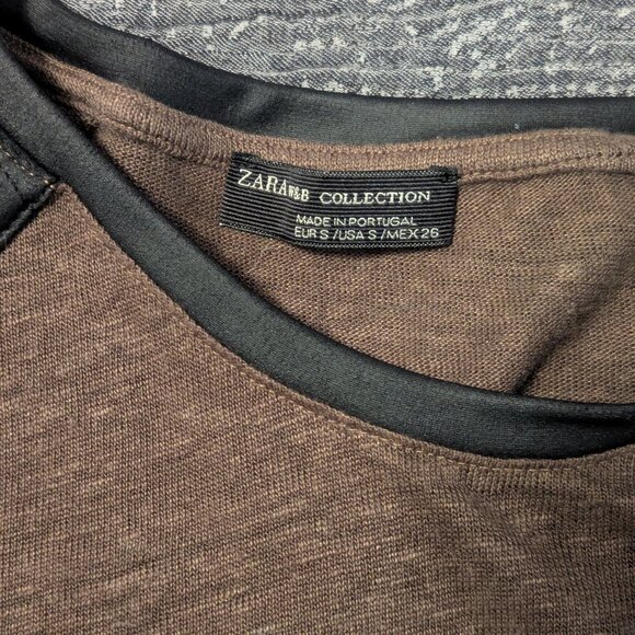 Zara Green/Brown Top with Leather shoulder detail - Picture 2 of 2